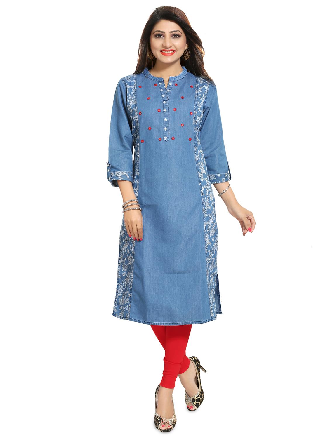 floral mirror work straight kurta - 17441343 - Zoom Image - 1