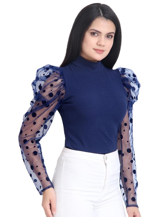 puff sleeves solid top - 17441525 - Zoom Image - 2