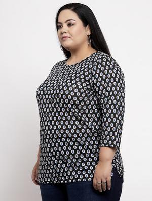 round neck printed plus top - 17441579 - Standard Image - 2