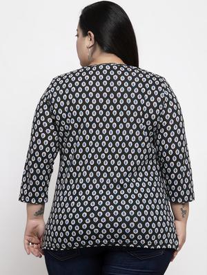 round neck printed plus top - 17441579 - Standard Image - 3