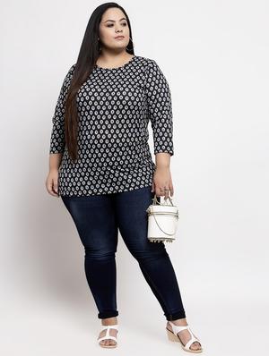 round neck printed plus top - 17441579 - Standard Image - 4