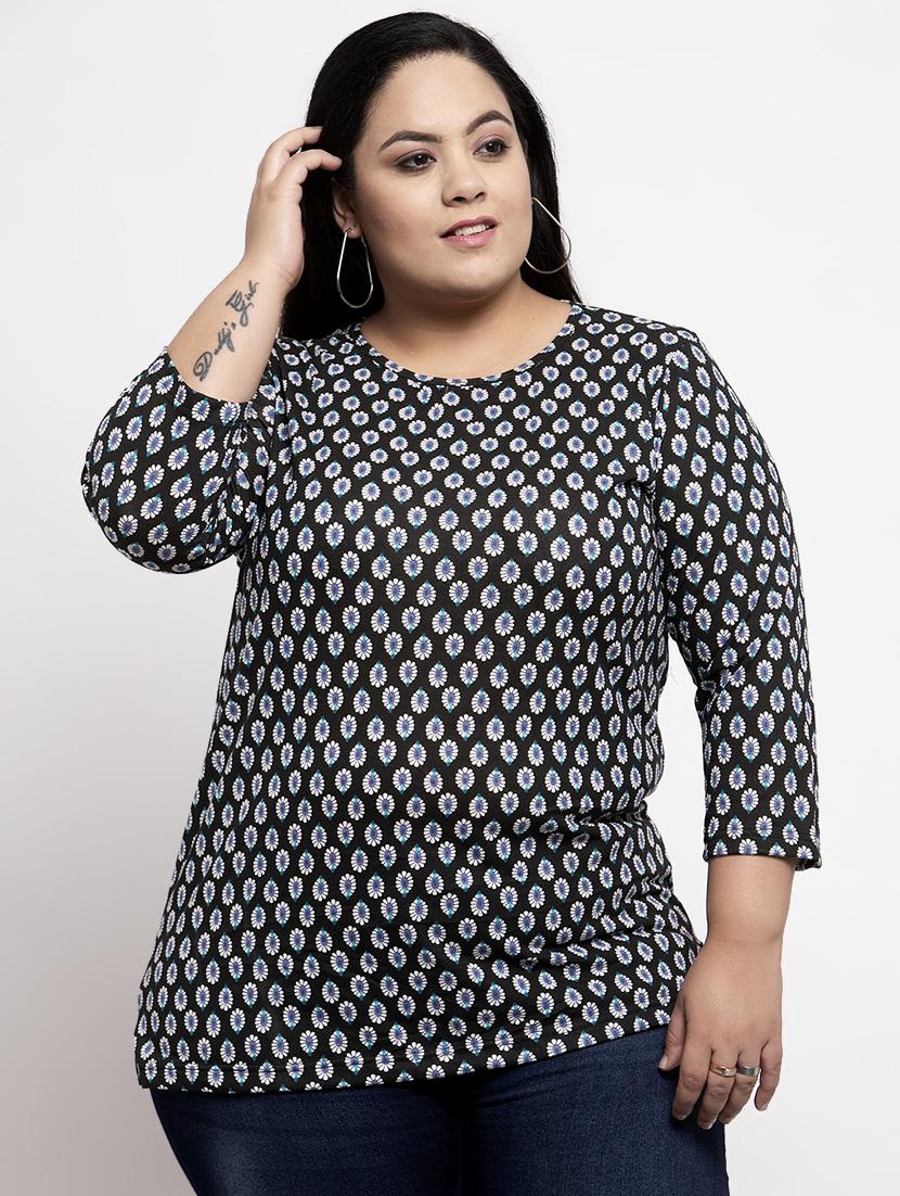 round neck printed plus top - 17441579 - Zoom Image - 1