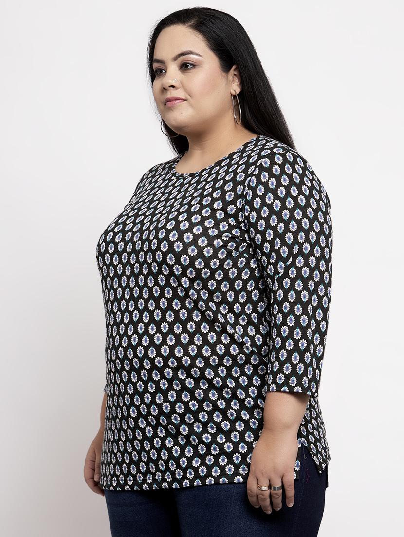 round neck printed plus top - 17441579 - Zoom Image - 2