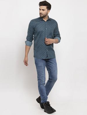 blue printed casual shirt - 17442578 - Standard Image - 4