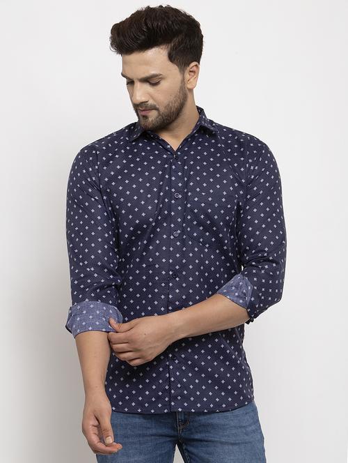 blue printed casual shirt - 17442583 - Standard Image - 1