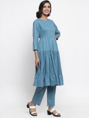 solid tiered flared kurta - 17443103 - Standard Image - 2