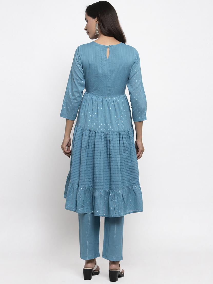 solid tiered flared kurta - 17443103 - Zoom Image - 3