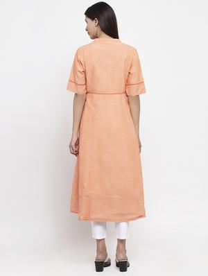 lace detailed solid a-line kurta - 17443109 - Standard Image - 3