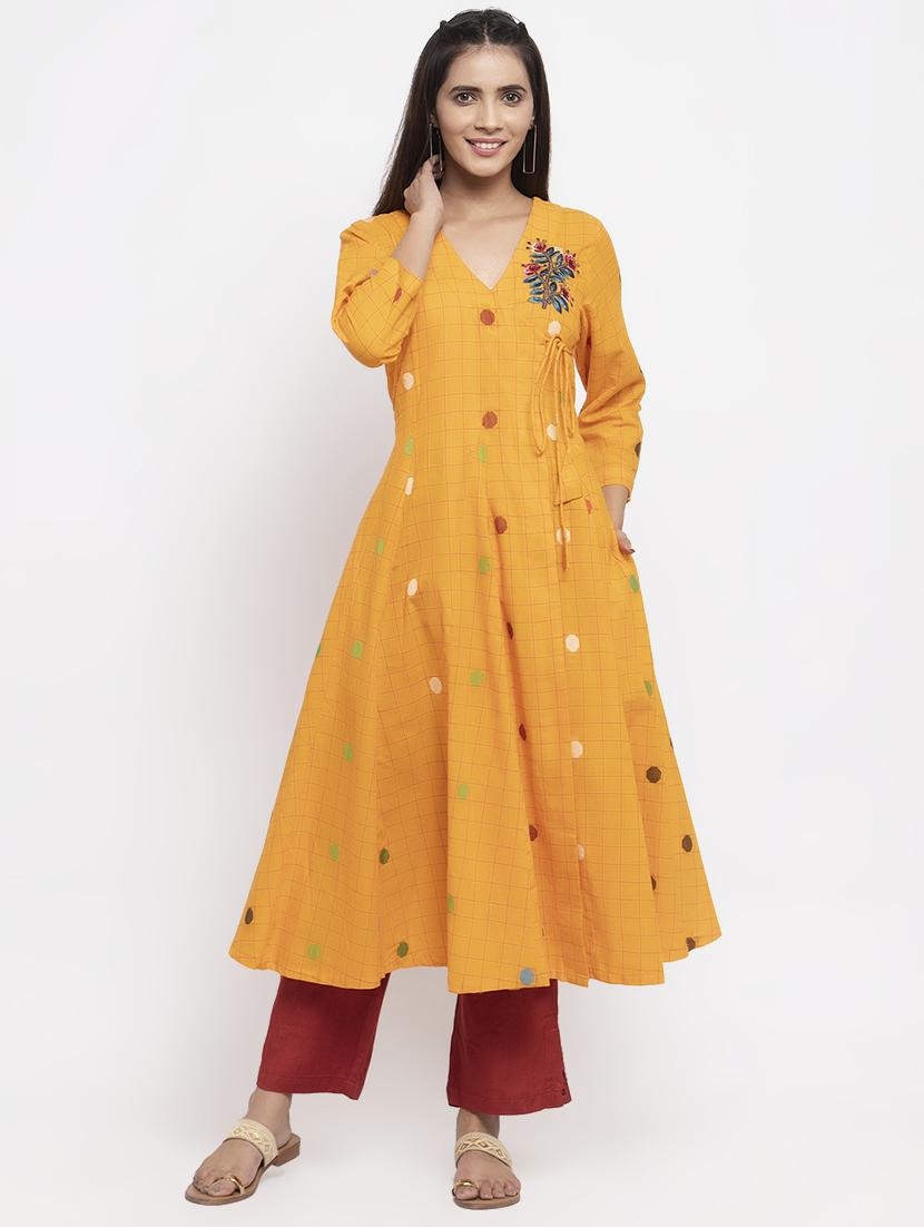 checkered angrakha kurta - 17443113 - Zoom Image - 1