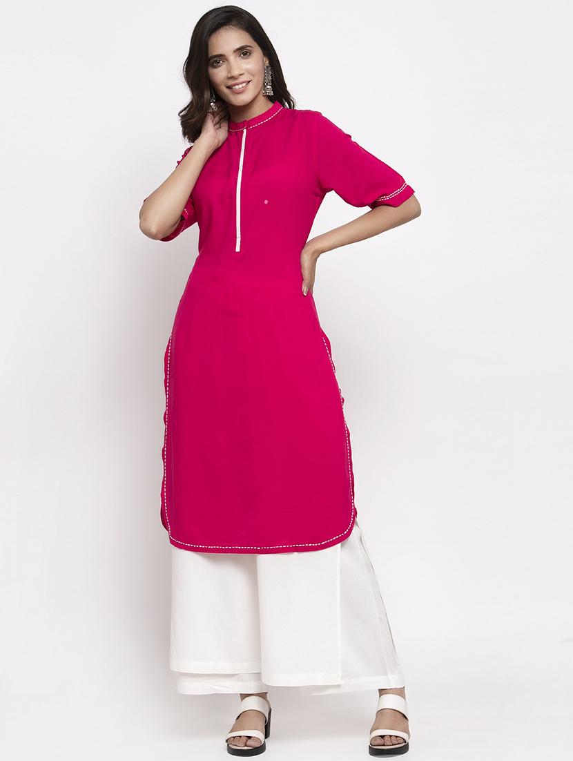 solid straight kurta - 17443123 - Zoom Image - 1
