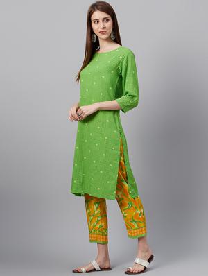 green crepe suit combos unstitched - 17443240 - Standard Image - 2
