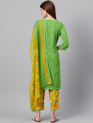 green crepe suit combos unstitched - 17443240 - Standard Image - 3