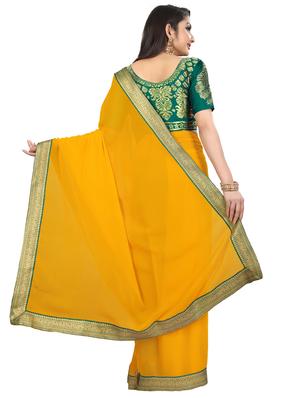 solid bordered saree with blouse - 17443838 - Standard Image - 2
