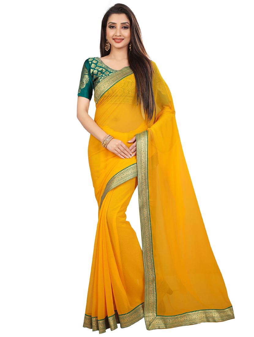 solid bordered saree with blouse - 17443838 - Zoom Image - 1