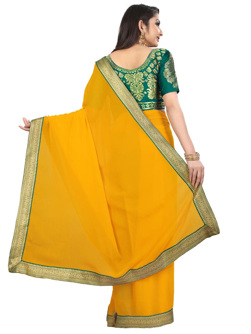 solid bordered saree with blouse - 17443838 - Zoom Image - 2