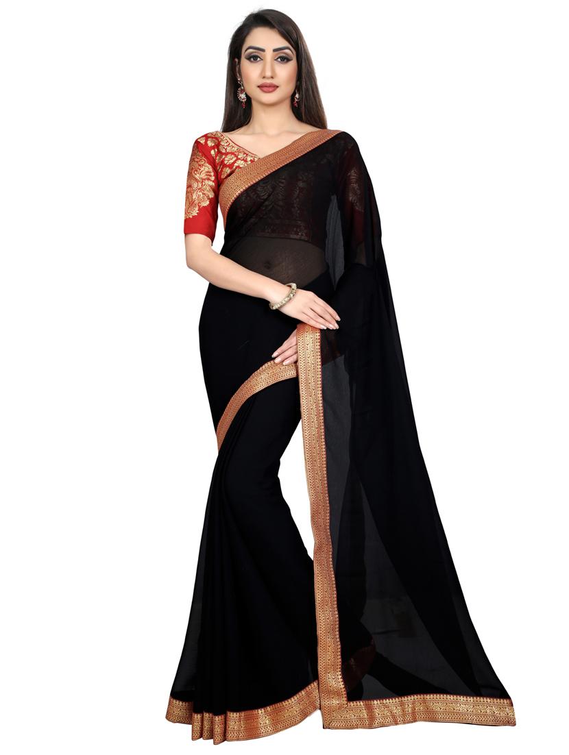 solid bordered saree with blouse - 17443843 - Zoom Image - 1