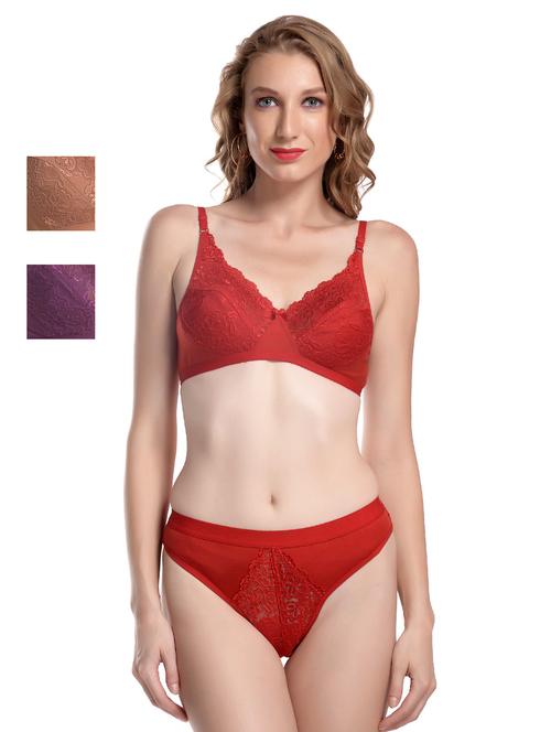 set of 3 lace detail bra & panty set - 17444145 - Standard Image - 1
