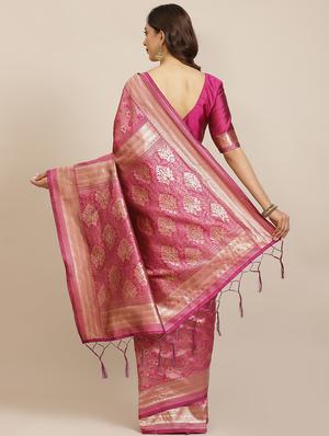 magenta banarasi saree with blouse - 17444274 - Standard Image - 2