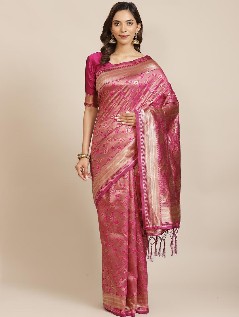 magenta banarasi saree with blouse - 17444274 - Zoom Image - 1
