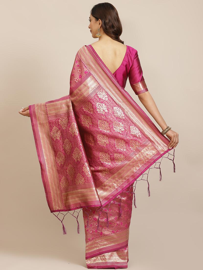 magenta banarasi saree with blouse - 17444274 - Zoom Image - 2