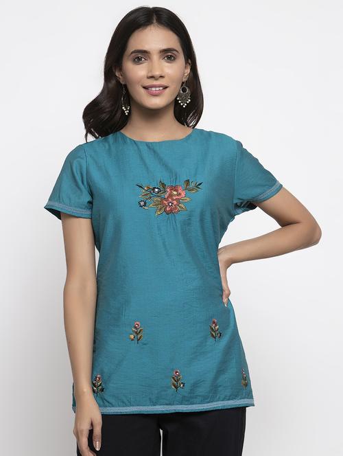 round neck embroidered tunic - 17444295 - Standard Image - 1