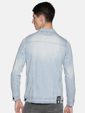 blue striped washed denim jacket - 17444369 - Standard Image - 3