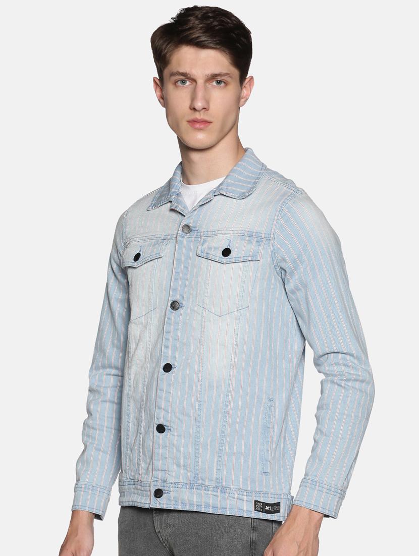 blue striped washed denim jacket - 17444369 - Zoom Image - 2