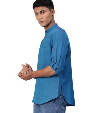 blue solid short kurta - 17444989 - Standard Image - 2