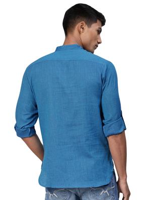 blue solid short kurta - 17444989 - Standard Image - 3
