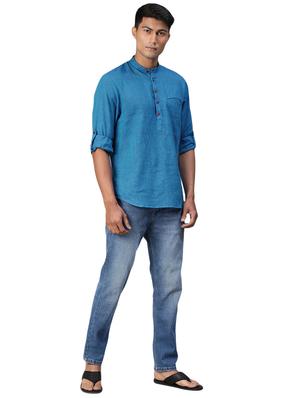 blue solid short kurta - 17444989 - Standard Image - 4