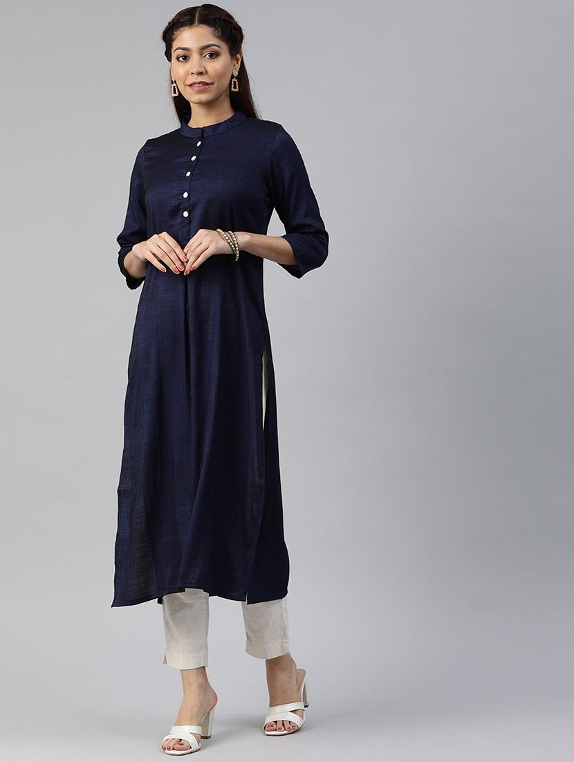 solid straight kurta - 17445049 - Zoom Image - 1