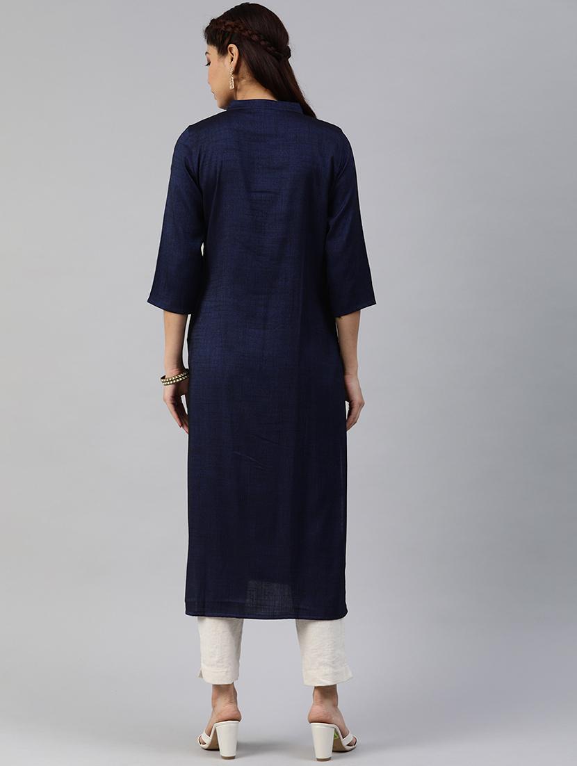 solid straight kurta - 17445049 - Zoom Image - 3