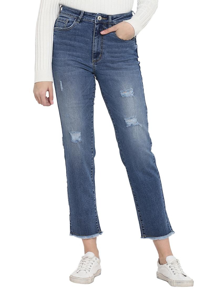 high rise frayed hem jean - 17445308 - Zoom Image - 1