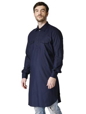 navy blue solid pathani kurta - 17449049 - Standard Image - 2
