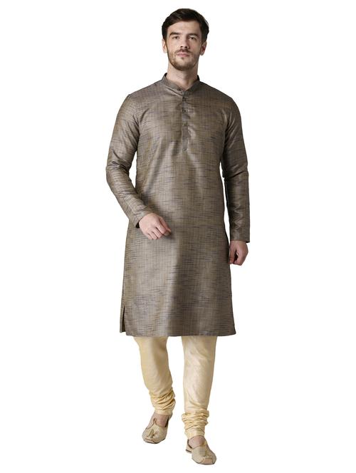 brown solid silk blend long kurta - 17449094 - Standard Image - 1