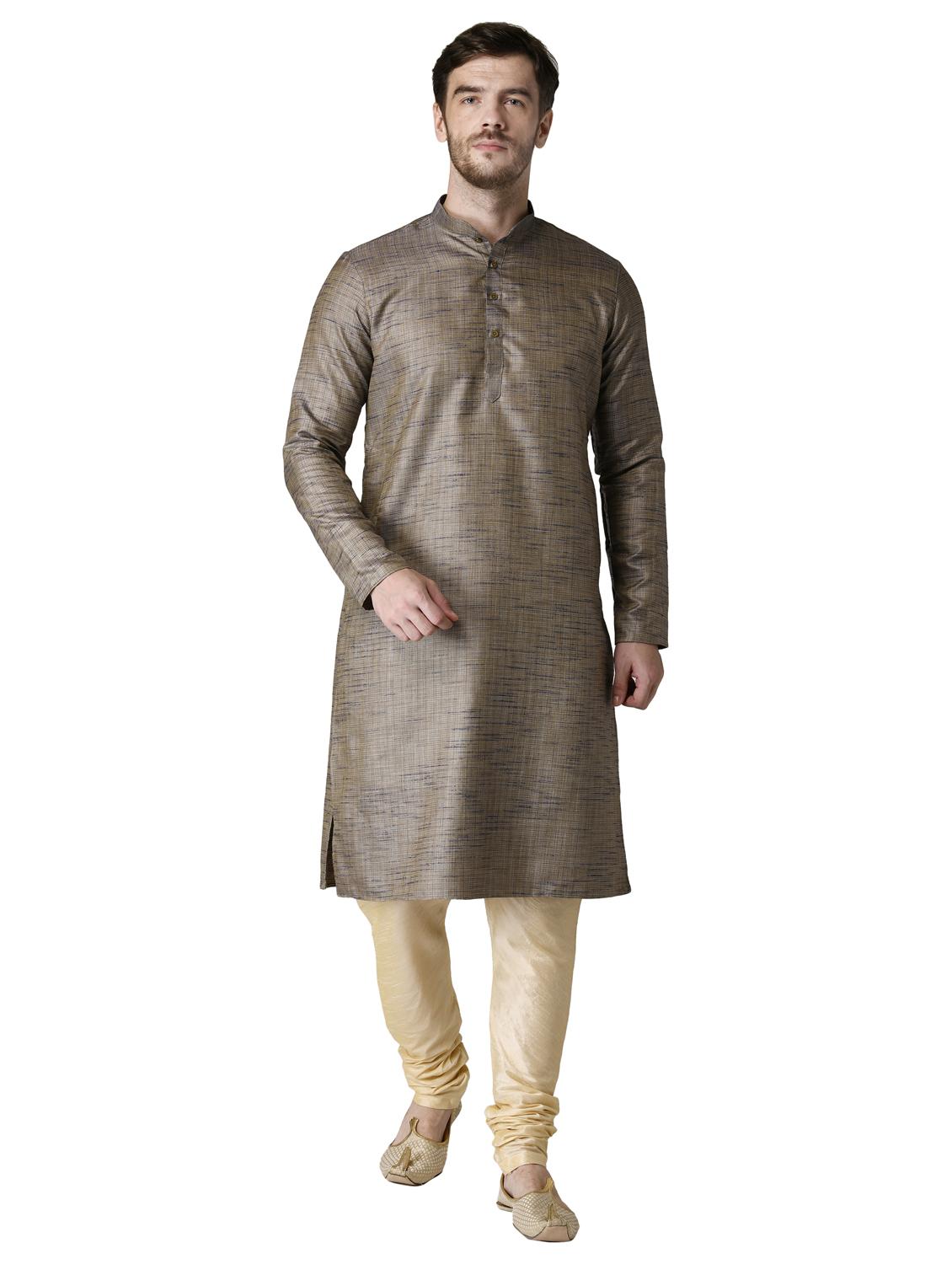 brown solid silk blend long kurta - 17449094 - Zoom Image - 1