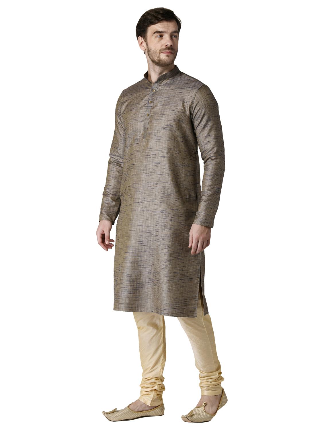 brown solid silk blend long kurta - 17449094 - Zoom Image - 2
