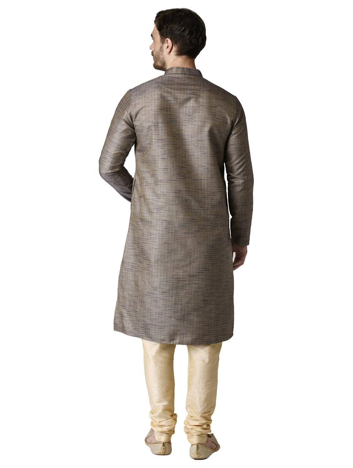 brown solid silk blend long kurta - 17449094 - Zoom Image - 3