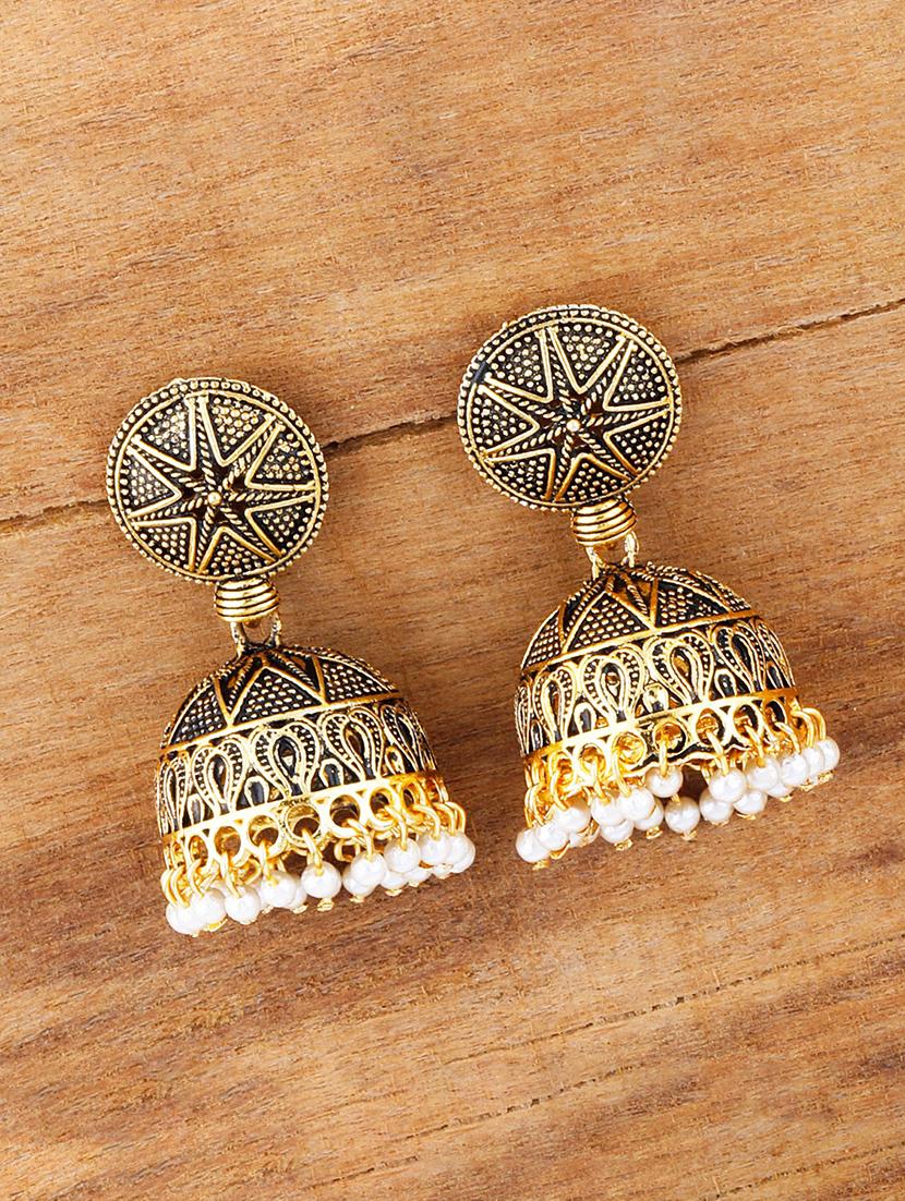 gold metal jhumka earring - 17449805 - Zoom Image - 1