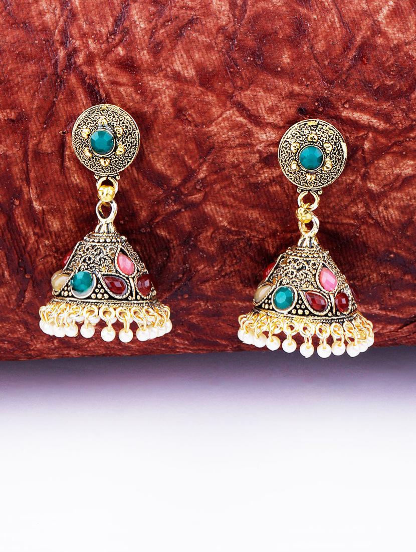 multi colored metal jhumka earring - 17449815 - Zoom Image - 1