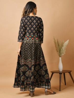 gold print fit & flare gown - 17451130 - Standard Image - 3