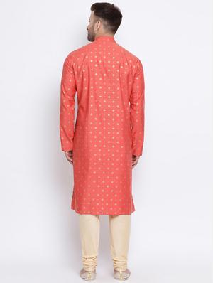 peach printed silk blend long kurta - 17451191 - Standard Image - 3