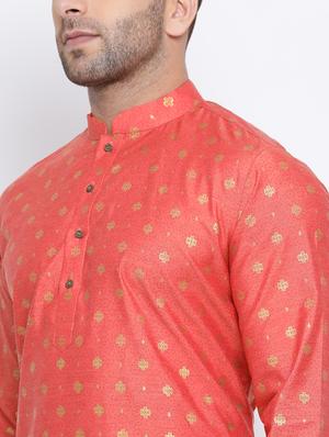 peach printed silk blend long kurta - 17451191 - Standard Image - 4