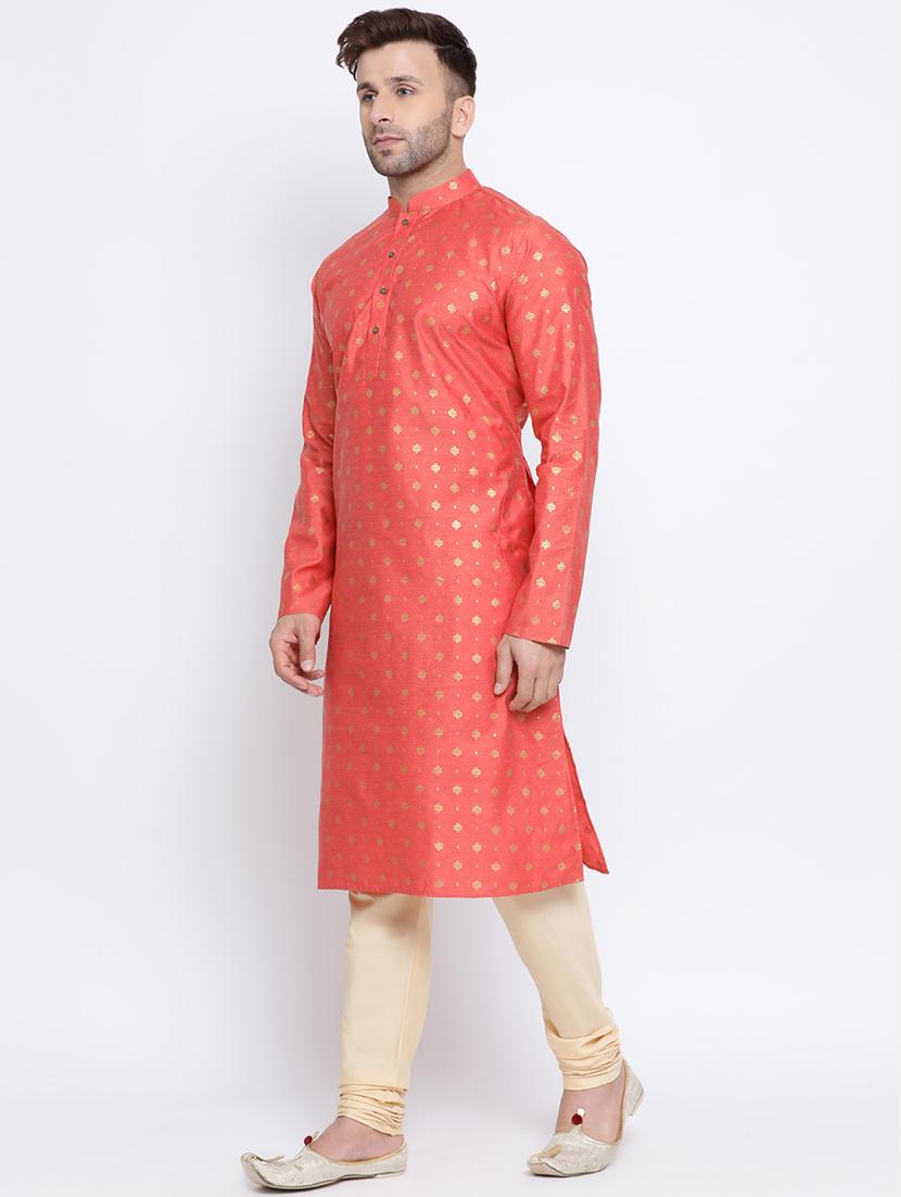 peach printed silk blend long kurta - 17451191 - Zoom Image - 2