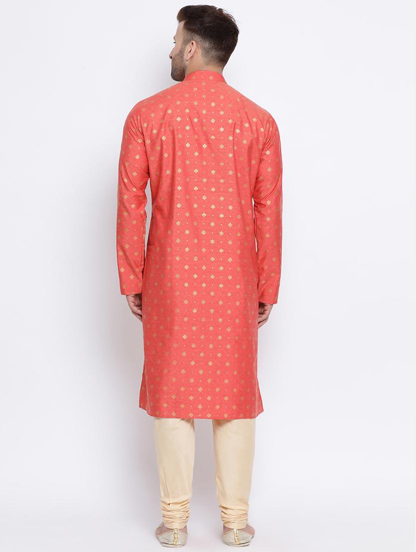 peach printed silk blend long kurta - 17451191 - Zoom Image - 3
