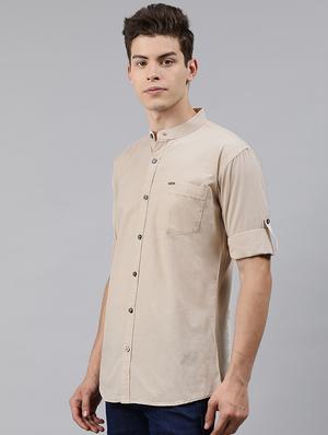 beige solid casual shirt - 17451375 - Standard Image - 2