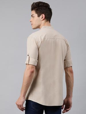 beige solid casual shirt - 17451375 - Standard Image - 3