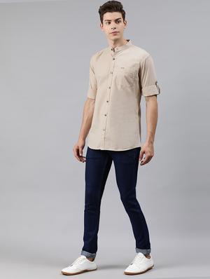 beige solid casual shirt - 17451375 - Standard Image - 4