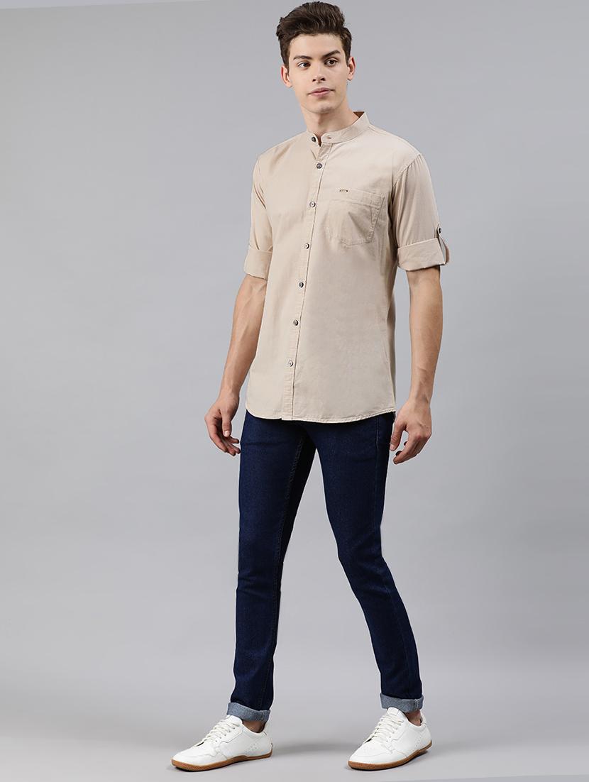 beige solid casual shirt - 17451375 - Zoom Image - 4