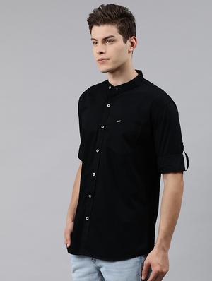 black solid casual shirt - 17451376 - Standard Image - 2
